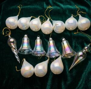 Vintage Iridescent Glass Christmas Ornaments - Holiday Collection of 16 pieces